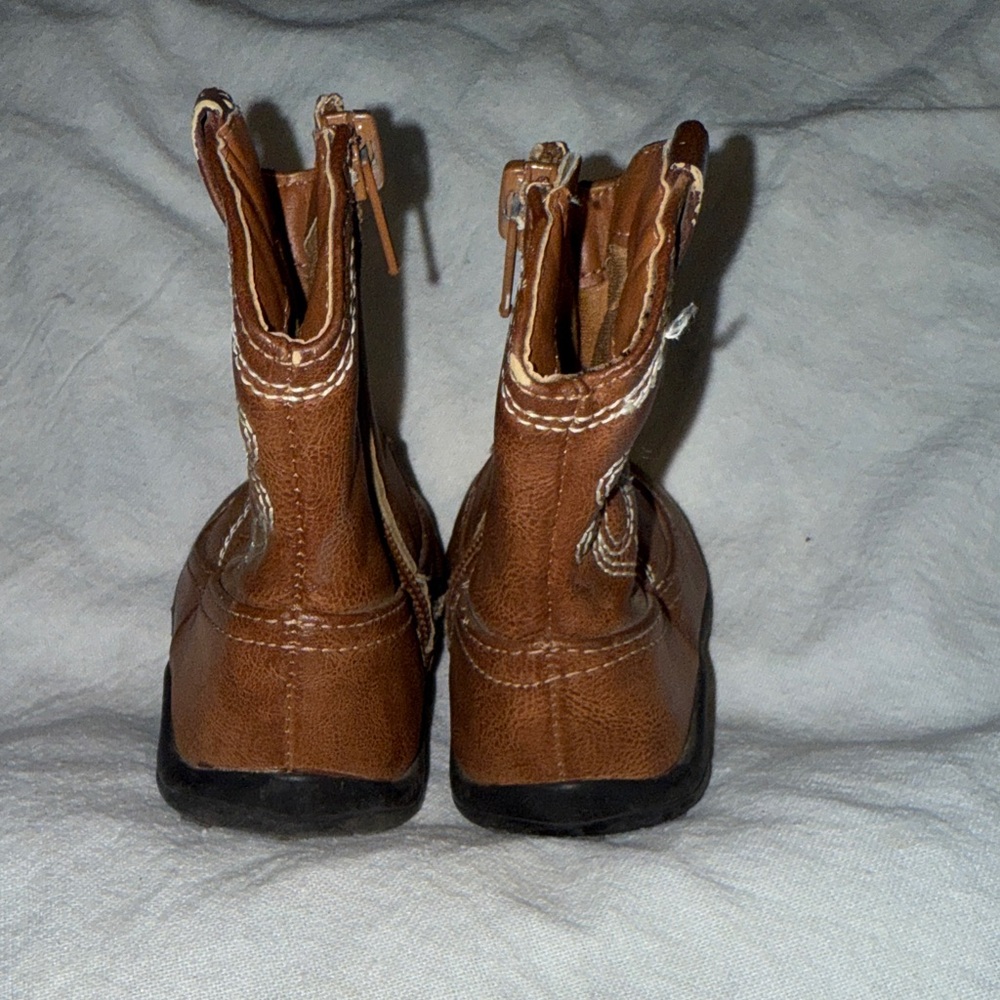 Wonder Nation: Brown Kids Cowboy Boots with Floral Stitching SZ 5 - Picture 6 of 7